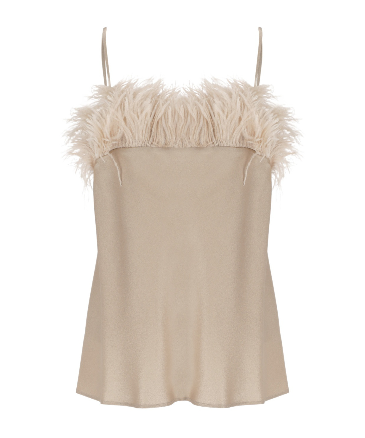 Antonelli Feather-trim Satin Top In Nude