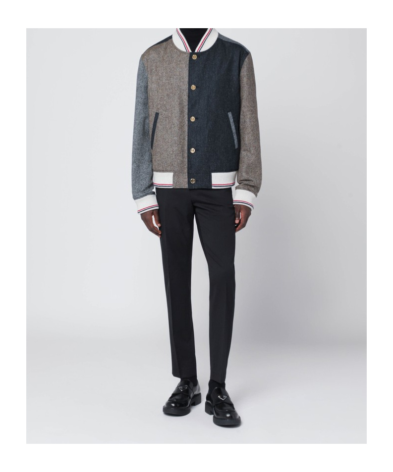 Thom Browne Wool Bomber Jacket With Color Block Design In Multi