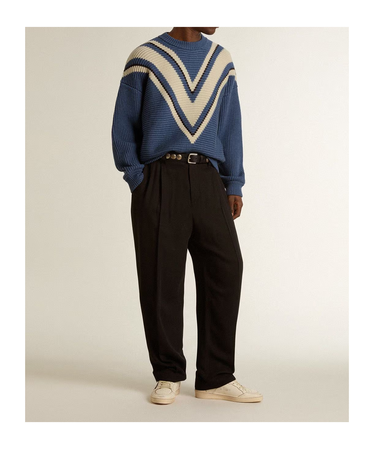 Golden Goose Jacquard Wool Sweater With Cream-colored Pattern Clothing In Blue