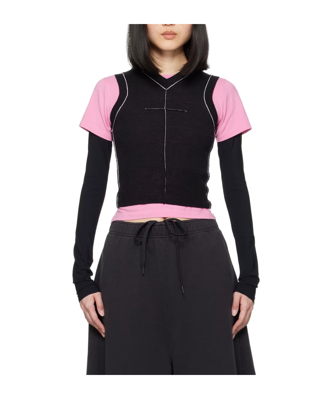 Mm6 Maison Margiela Stitching Detail Knitted Vest In Black