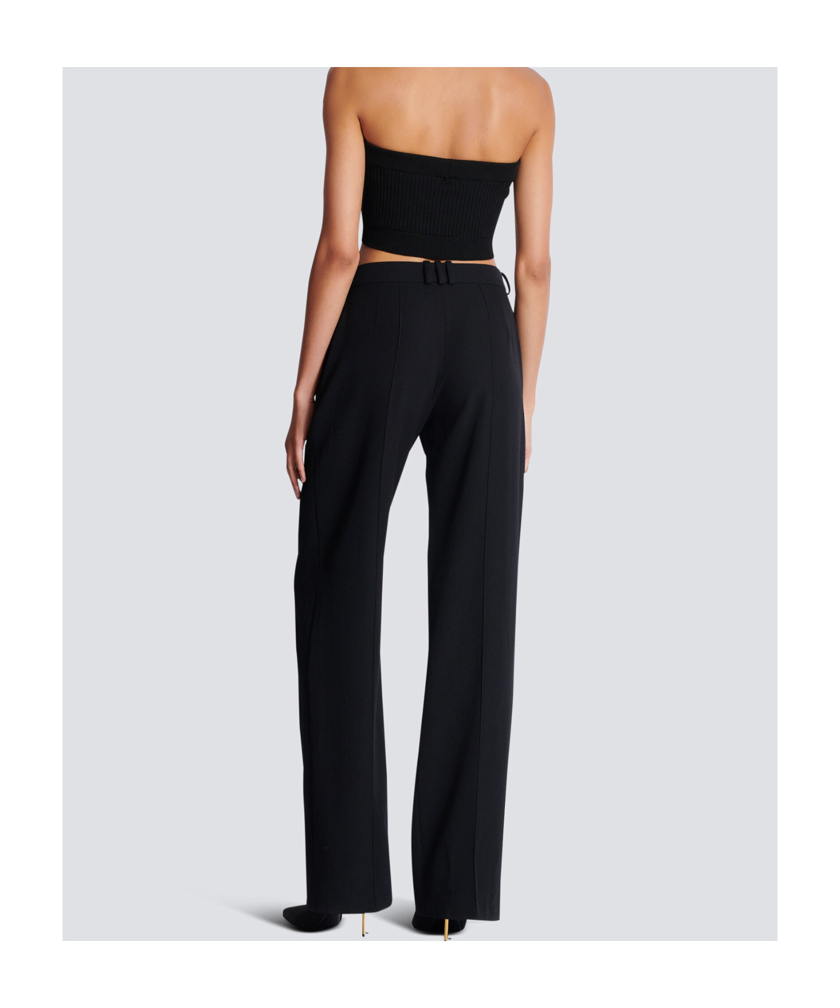 Balmain Wool Trousers With Front Pleats And Wide Leg In Black