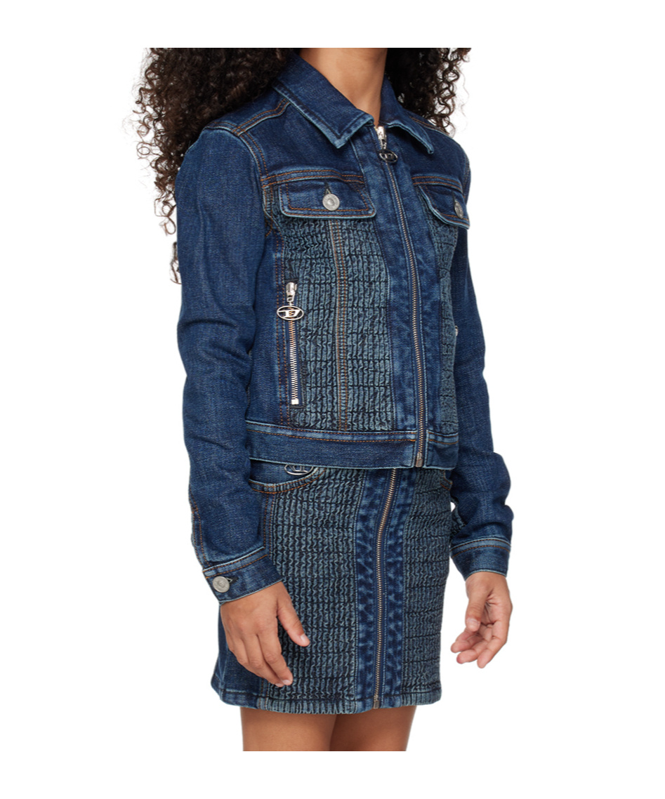 Diesel Long-sleeved Zip-up Denim Jacket In Blue