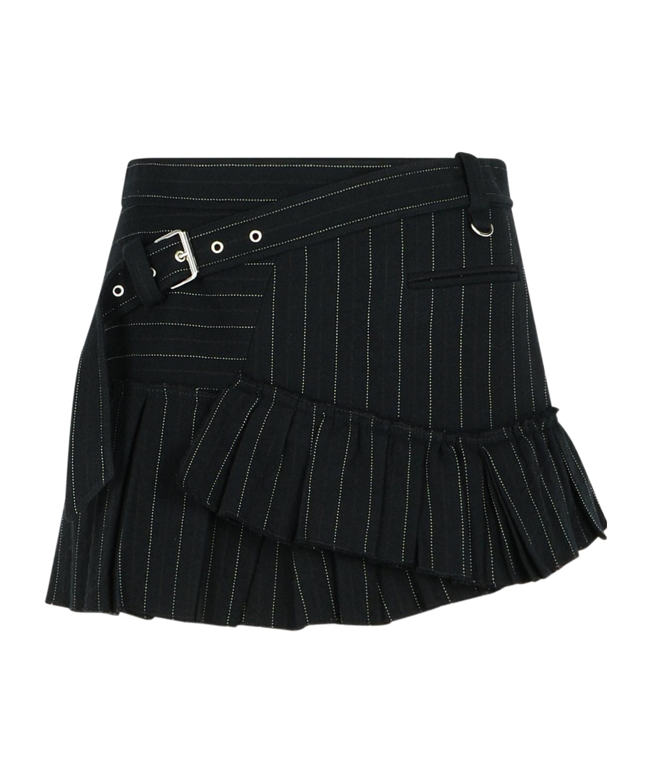 Isabel Marant Asymmetric Wool And Cotton Skirt With Belt In Black