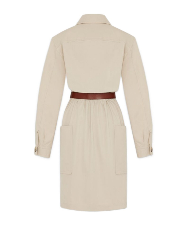 Saint Laurent Saharienne Belted Cotton Dress In Nude