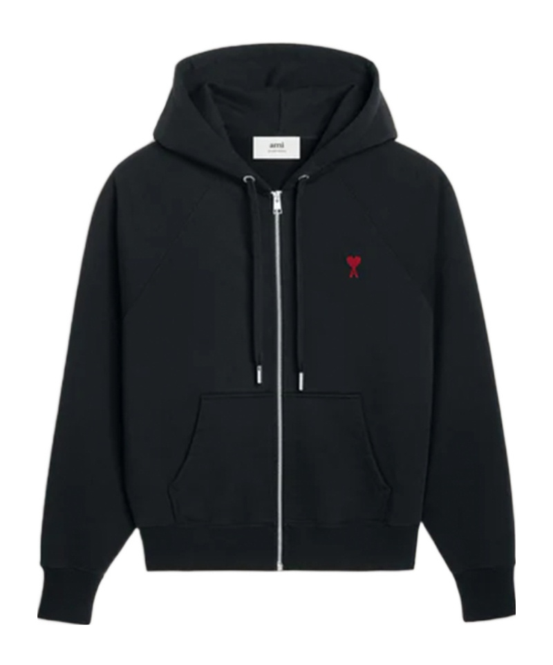 Ami Alexandre Mattiussi Zip-up Hoodie With Kangaroo Pocket And Drawstring Hood In Black
