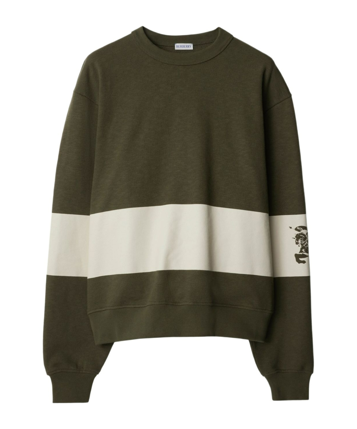 Burberry Ekd-print Stripe-detail Cotton Sweatshirt In Green