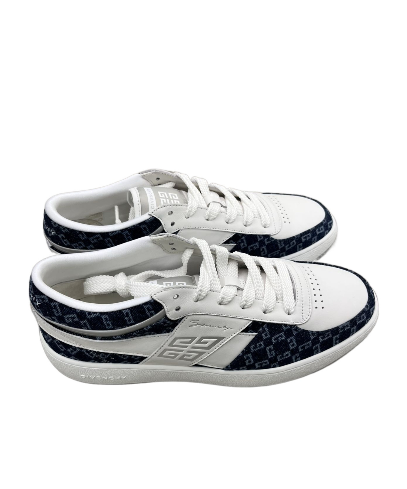 Givenchy G Move Sneakers In Mixed Leathers And Denim Monogram 72 In White