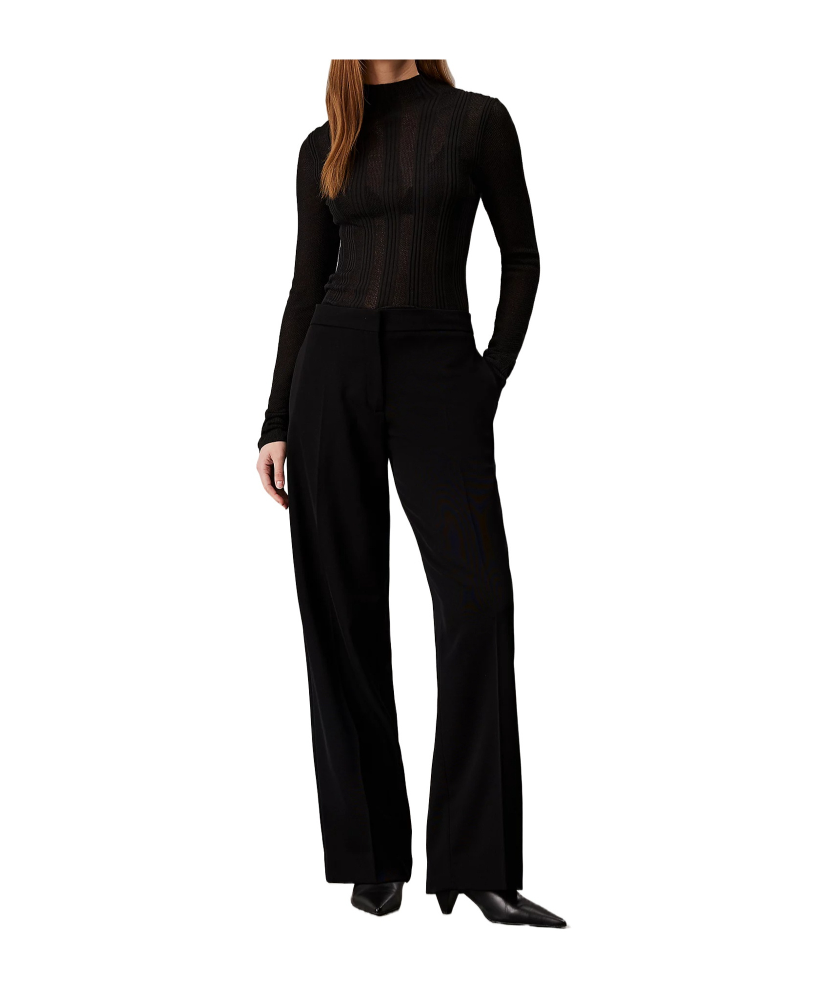 Calvin Klein Straight Twill Trousers In Black