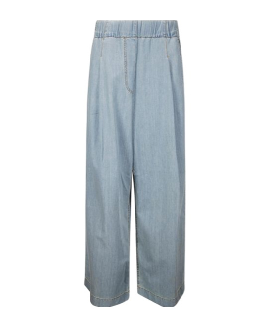 Dries Van Noten Wide Leg Pleated Denim Trousers In Gray