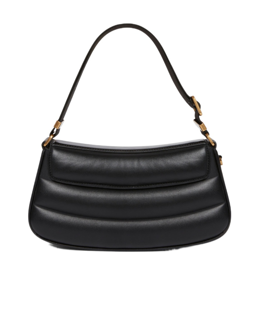 Stella Mccartney S-wave Logo Plaque Foldover Shoulder Bag In Black