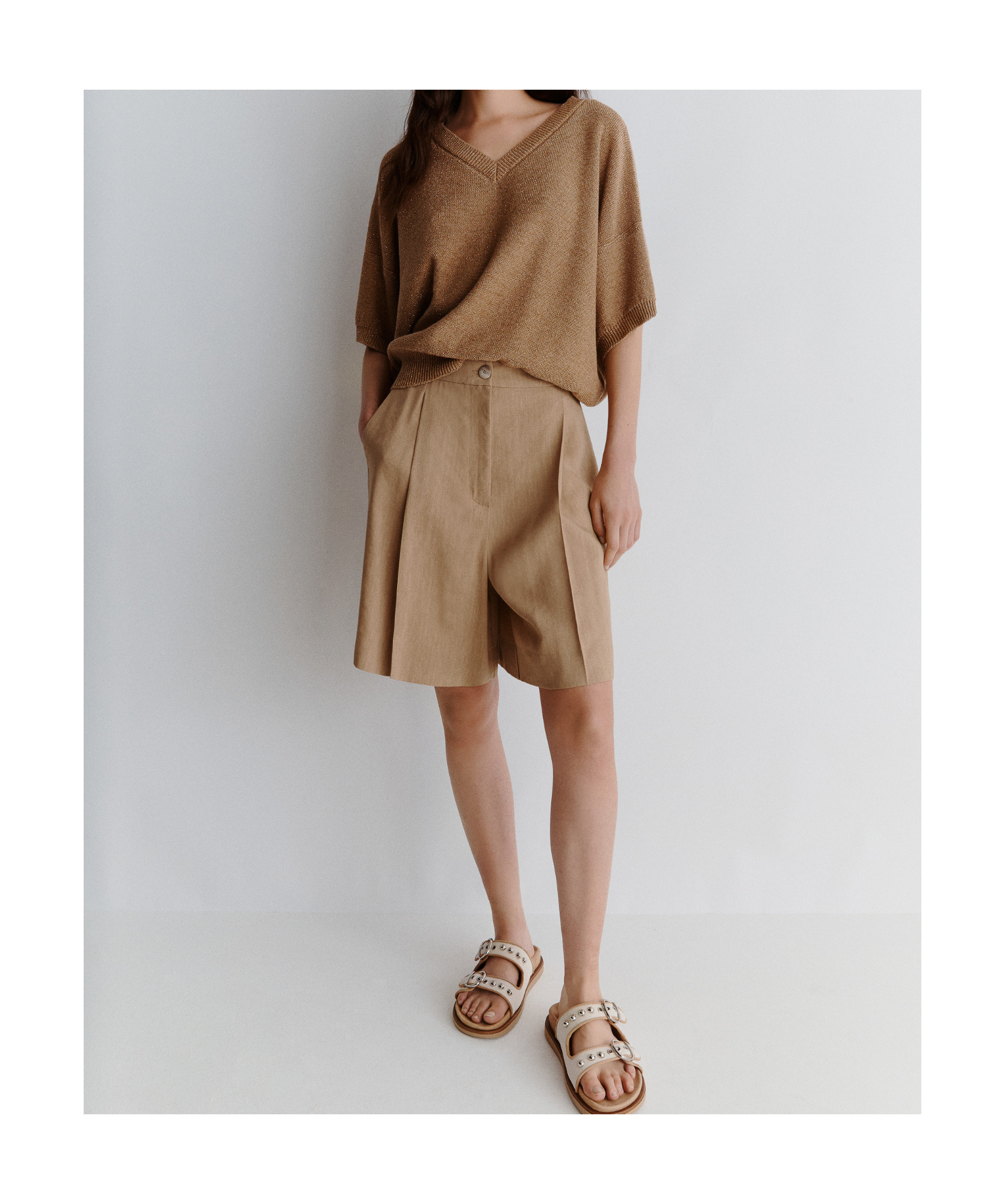 MARELLA STRETCH VISCOSE AND LINEN BERMUDA SHORTS