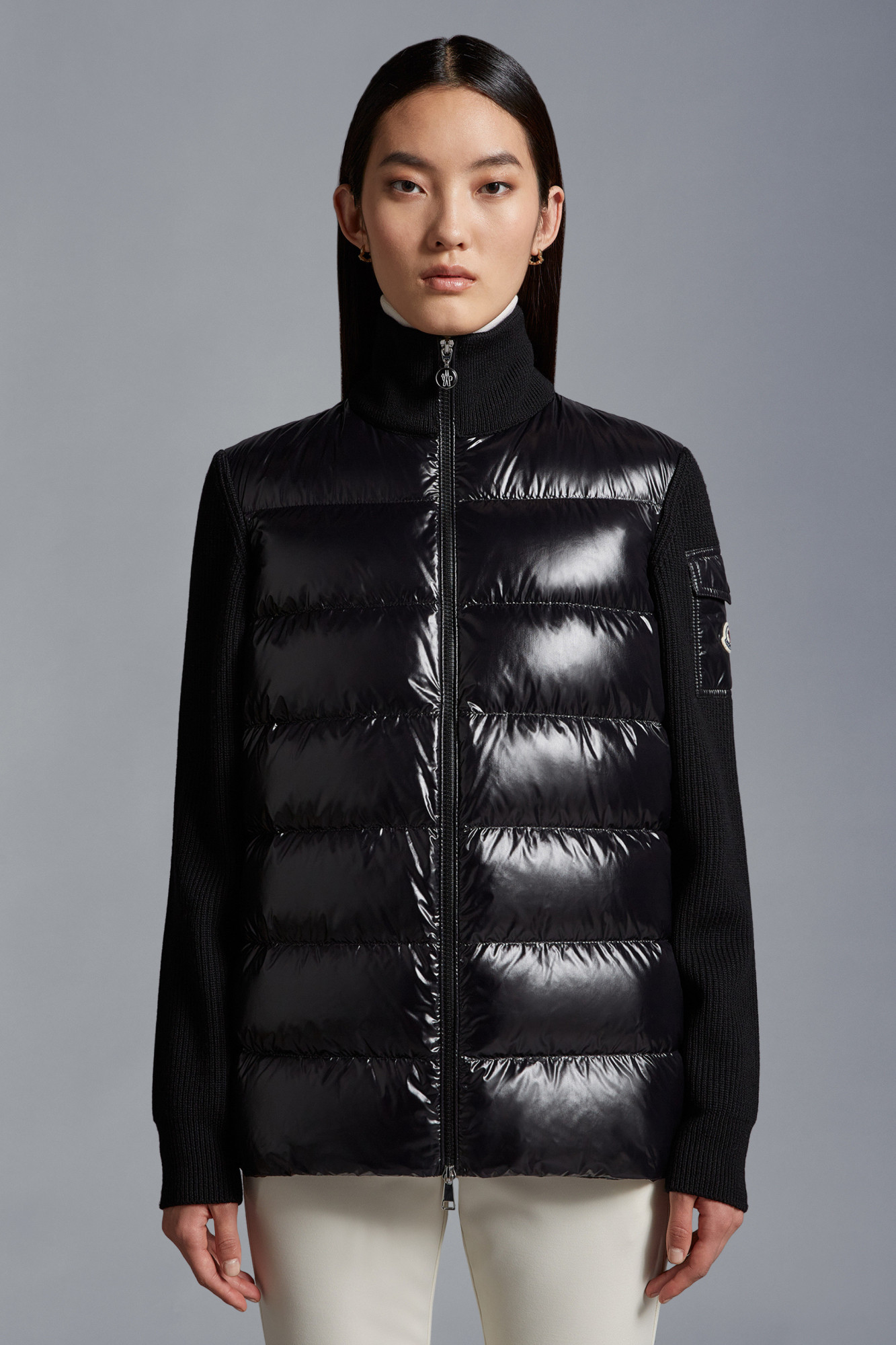 Moncler Black Padded Down Cardigan In Black