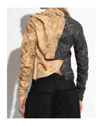 Ganni Asymmetric-neck Floral-print Top In Black