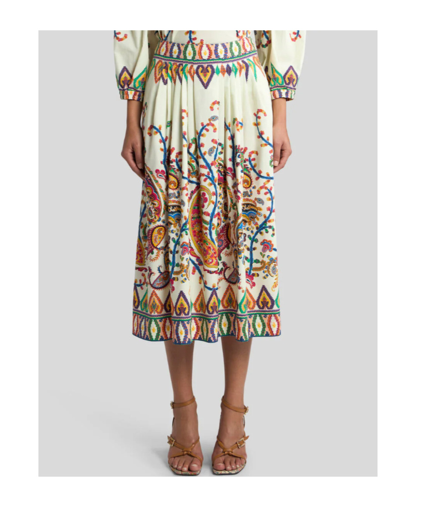 Etro Floral Paisley-print Pleated Midi Skirt In Brown