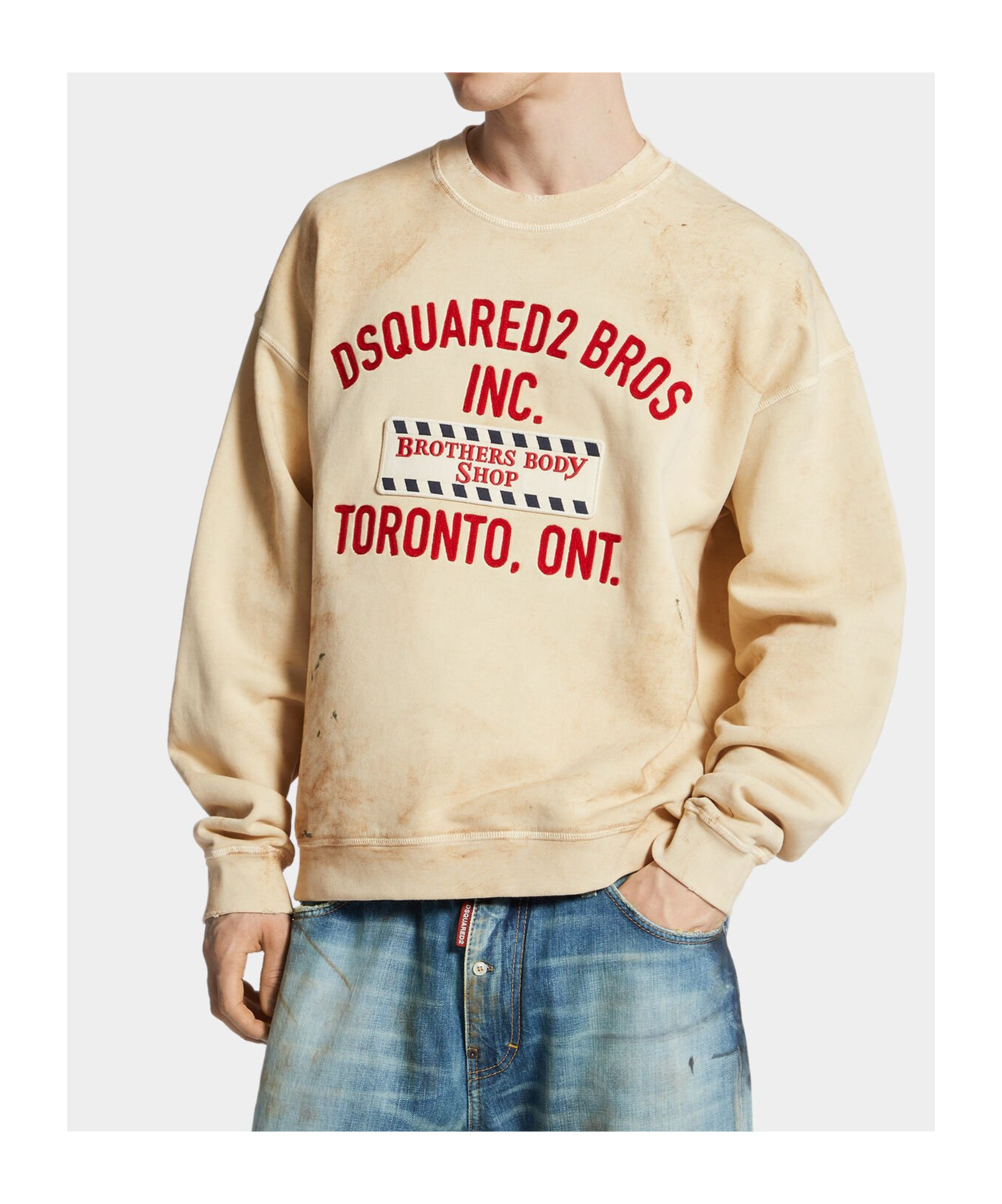 Dsquared2 Cotton Sweatshirt With Distressed Effect In Neutral