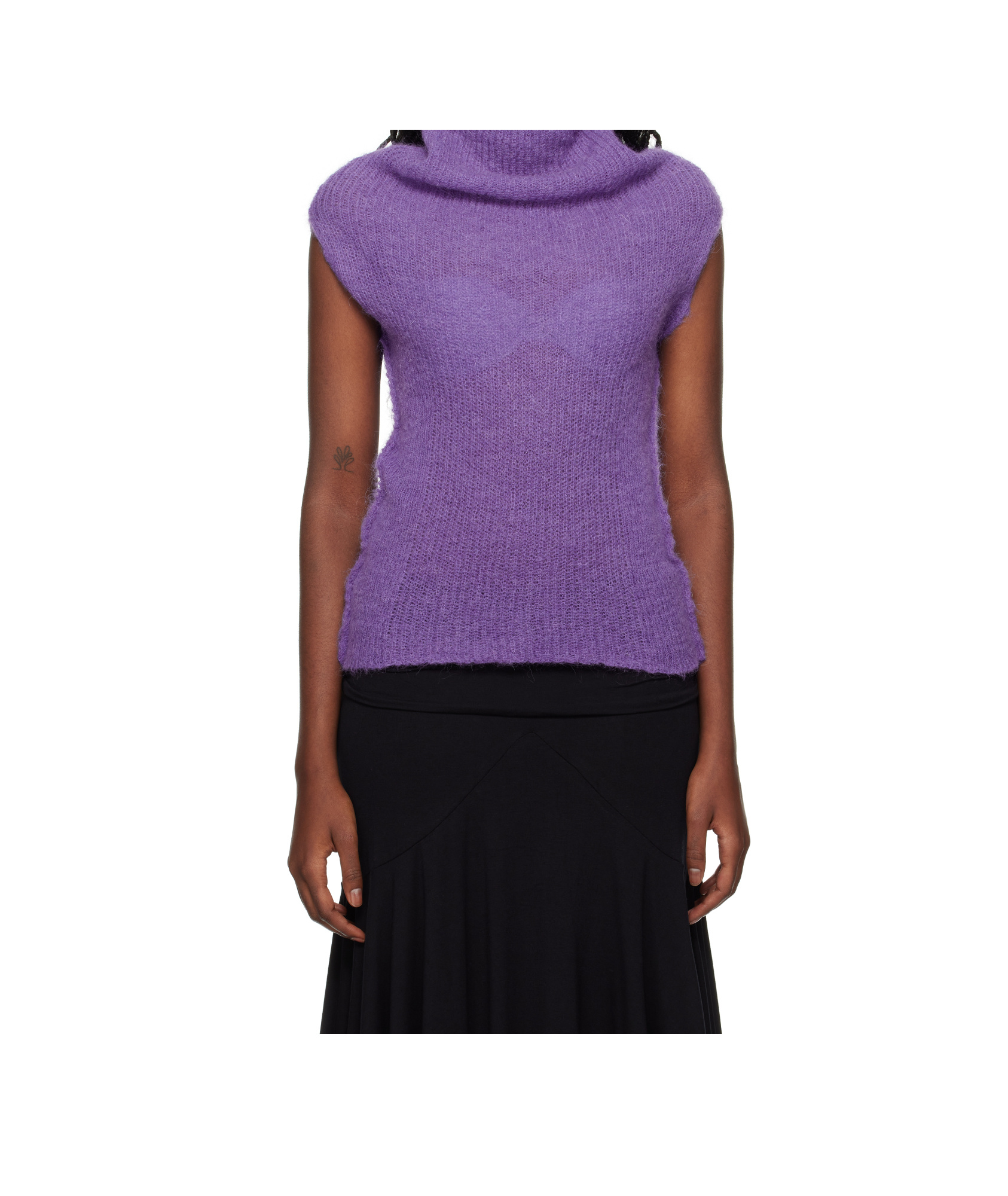 Gimaguas Fuzzy Off-shoulder Knitted Top In Purple