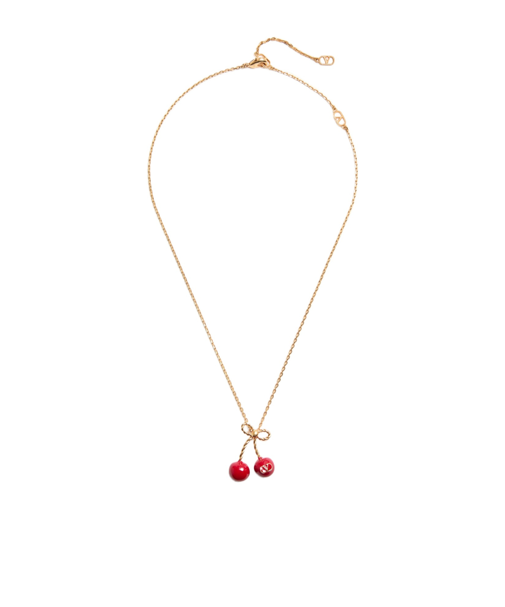 Valentino Garavani Red Necklace With Cherry-shaped Pendant And Vlogo Detail In Brass Woman In Yellow