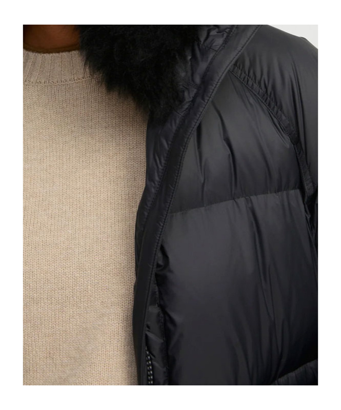 Yves Salomon Lambshearling-hooded Down Jacket In Black