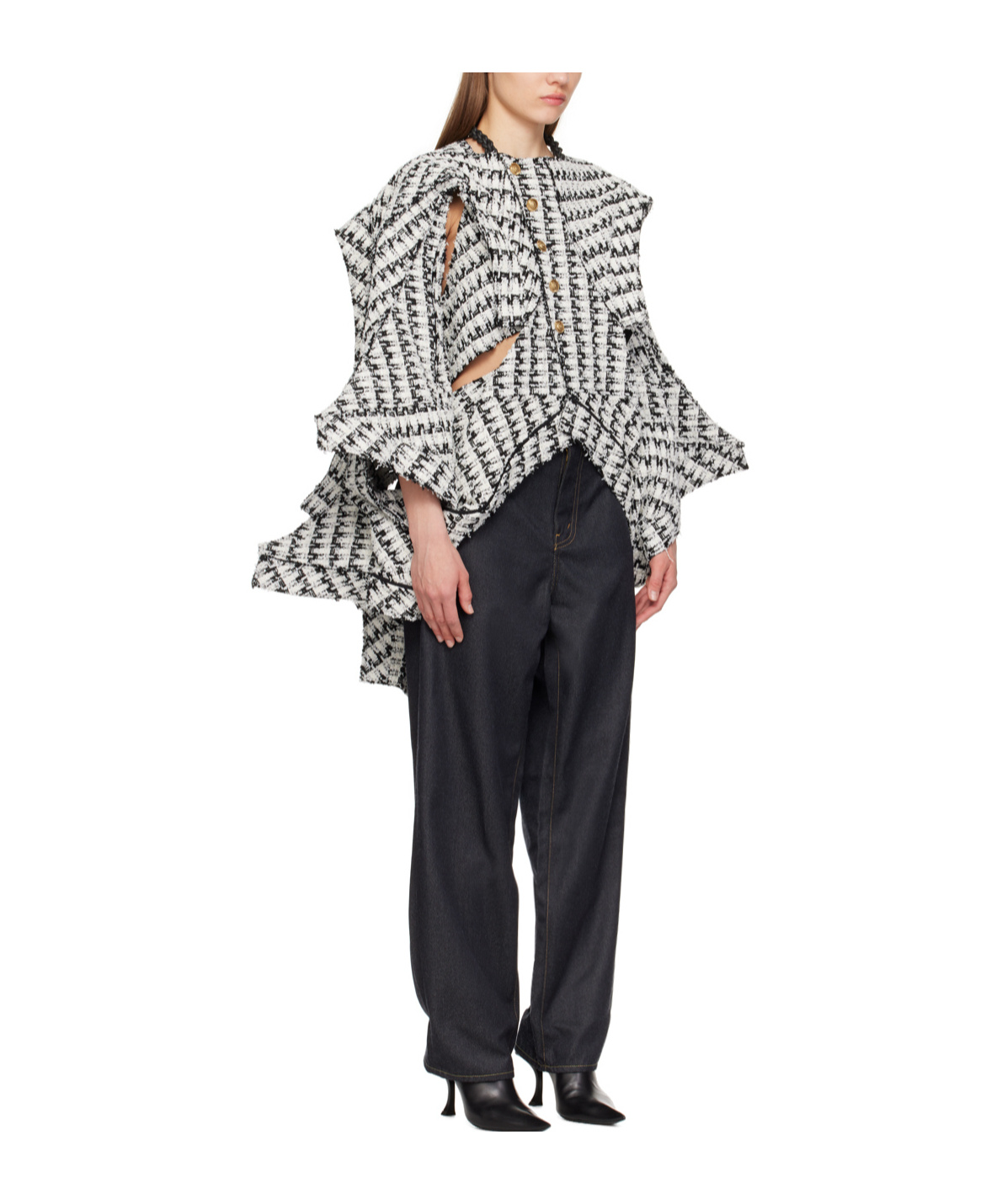 Shop Junya Watanabe Asymmetric Tweed Jacket In Black