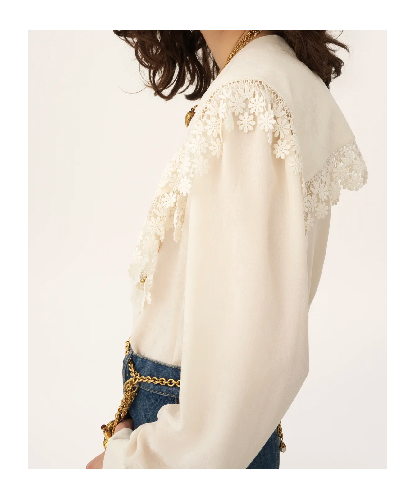 Chloé Floral-trim Printed Silk Blouse In White