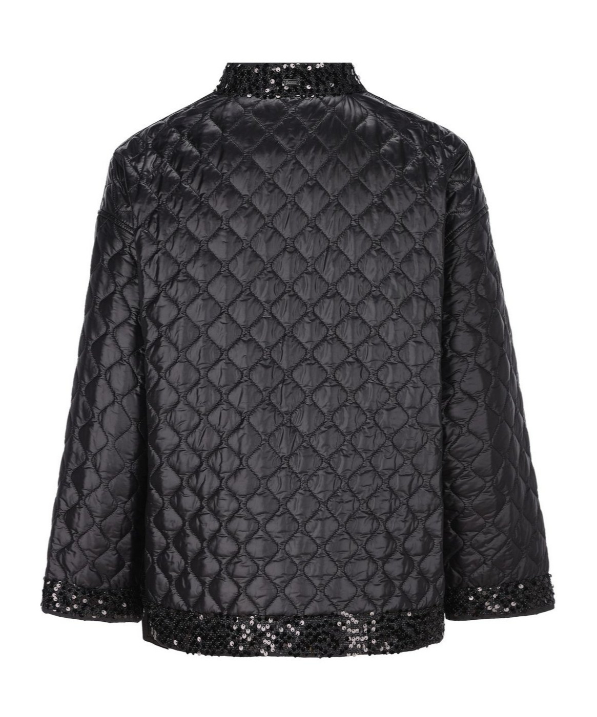 Herno Quilted Sequin Embellished Tied-waist Jacket In Black