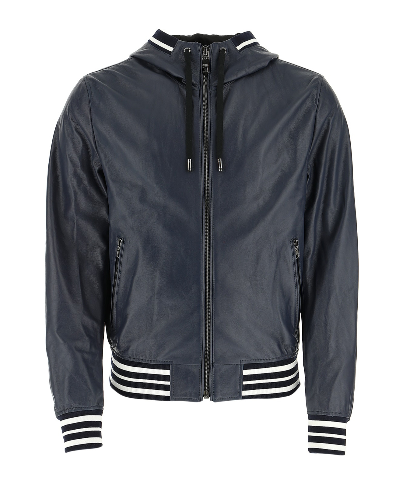 Dolce & Gabbana Long-sleeved Leather Jacket In Black