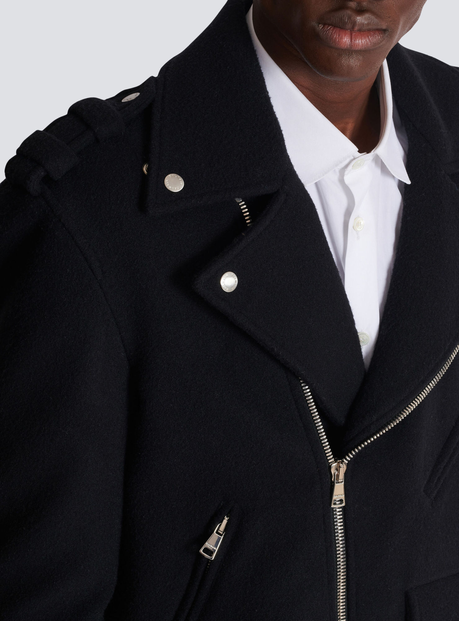 Balmain Wool Felt Biker Jacket In In Black
