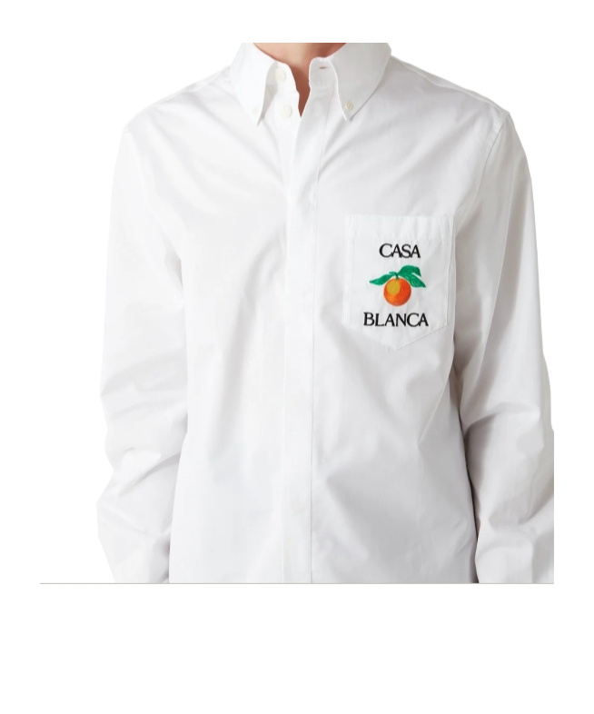 Casablanca White Shirt With Button-down Collar And Logo Embroidery On The Front In White