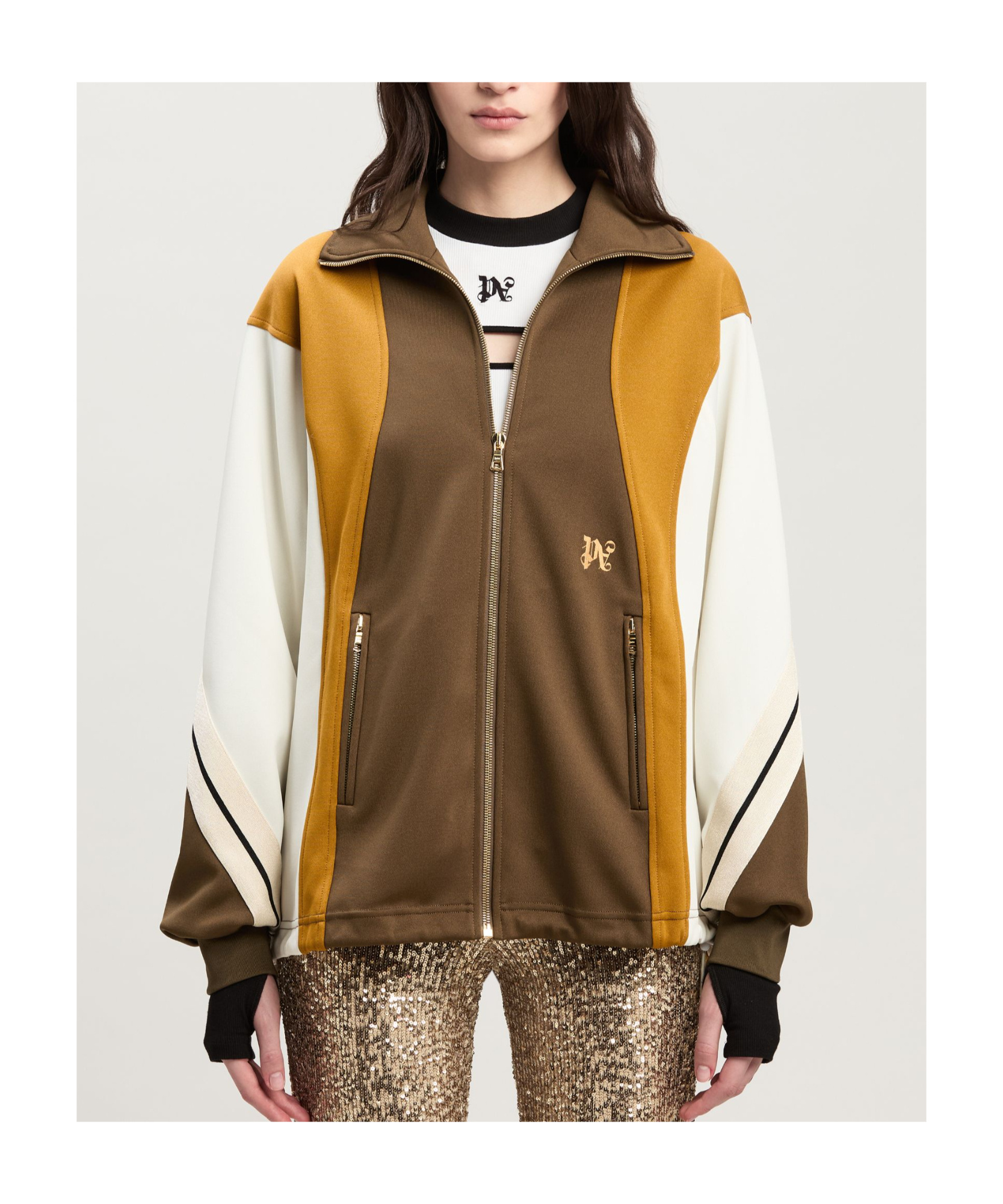 Palm Angels Sweatshirt Over Colour-block Brown\/ochre In Green
