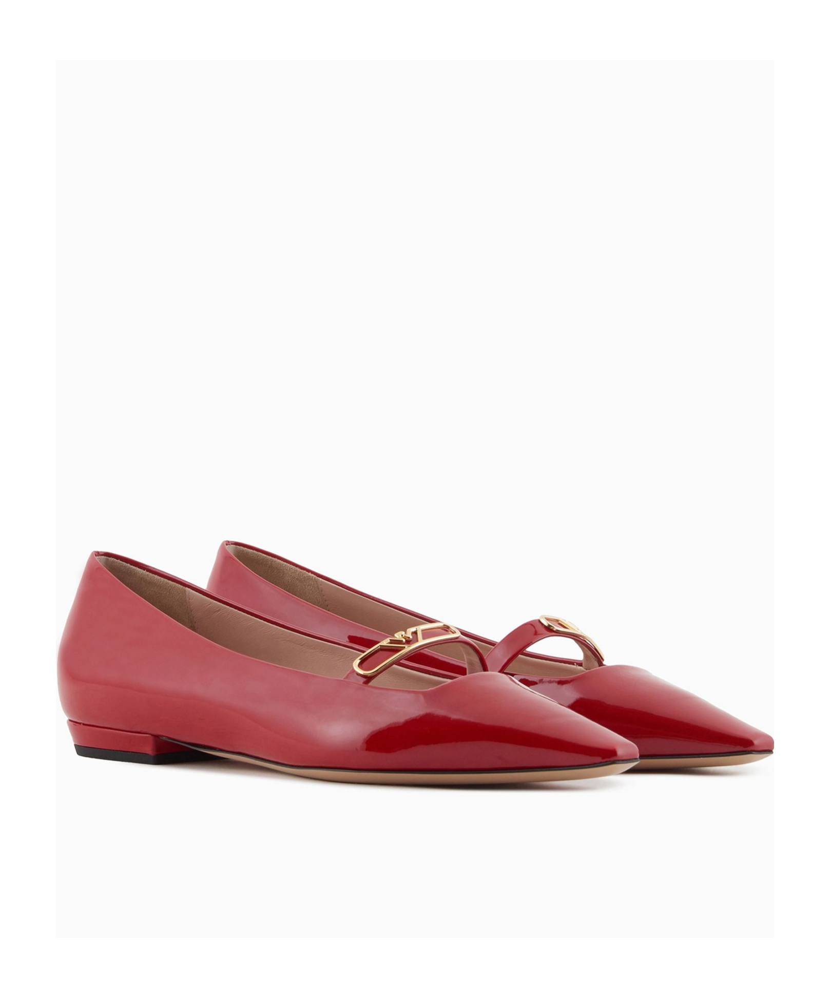 Emporio Armani Pointed-toe Ballerinas In Patent Leather With An Eagle Plate In Red