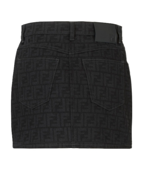 Fendi Denim Skirt With All-over Ff Motif In Black