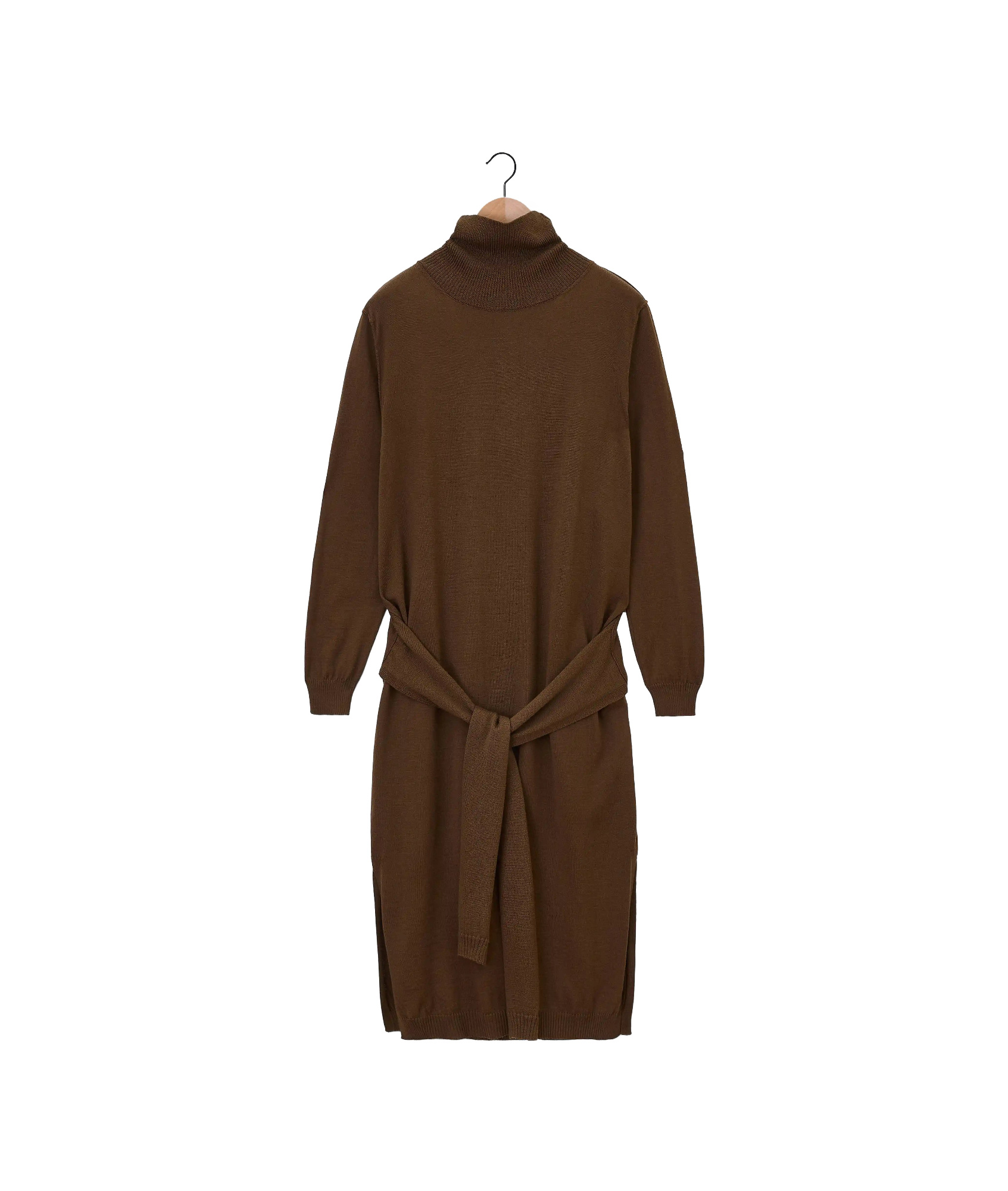 Shop Lemaire Trompe L'oeil Turtleneck Belted Midi Dress In Brown