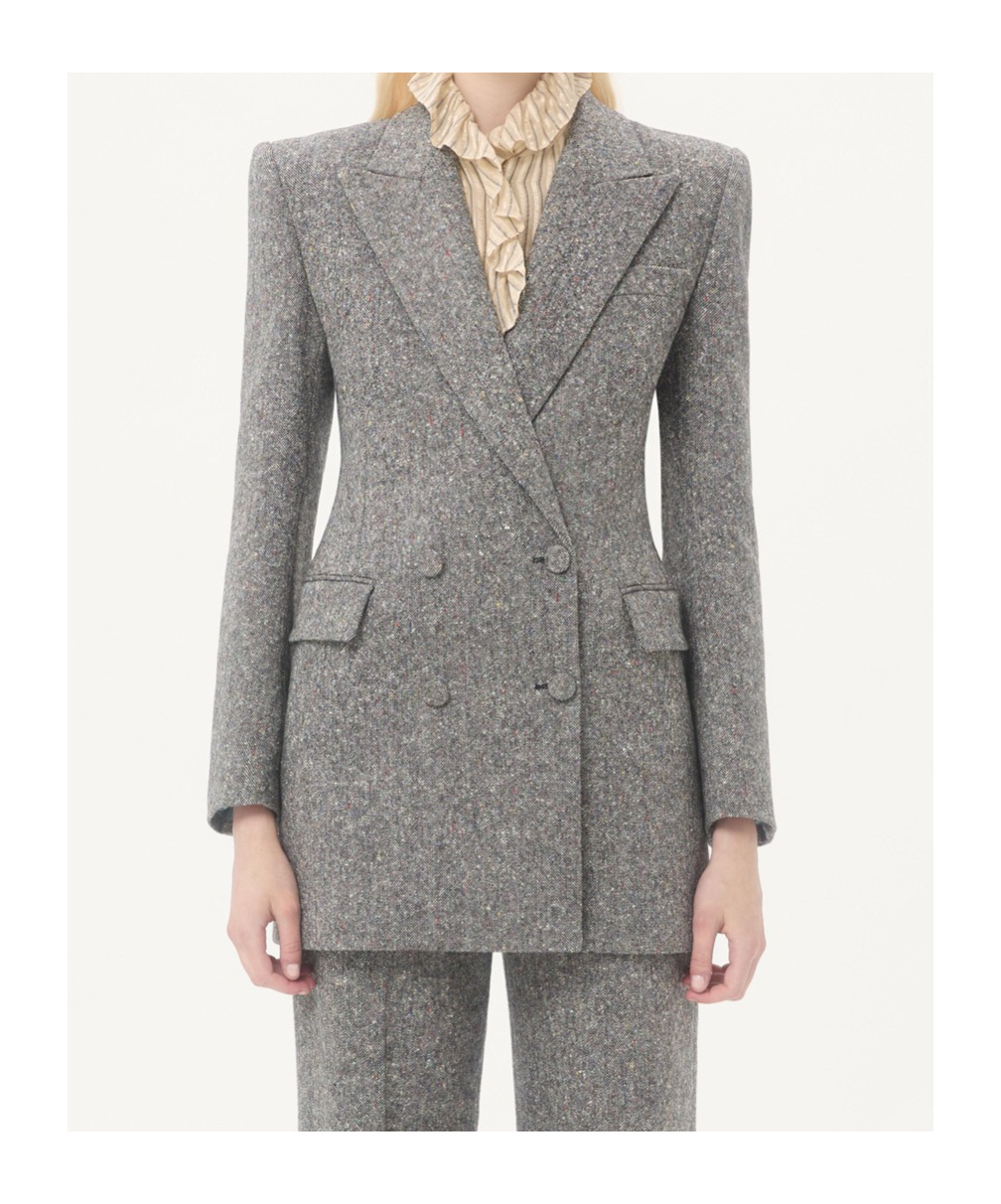 Valentino Double-breasted Natte Buttoned Blazer In Gray