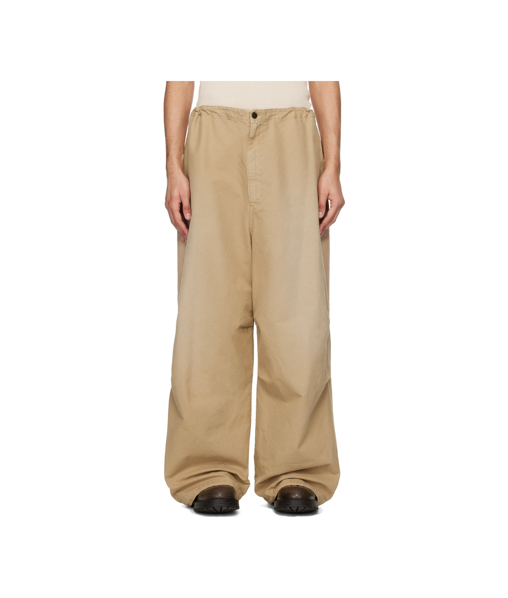 Hed Mayner Beige Drawstring Trousers In Beige