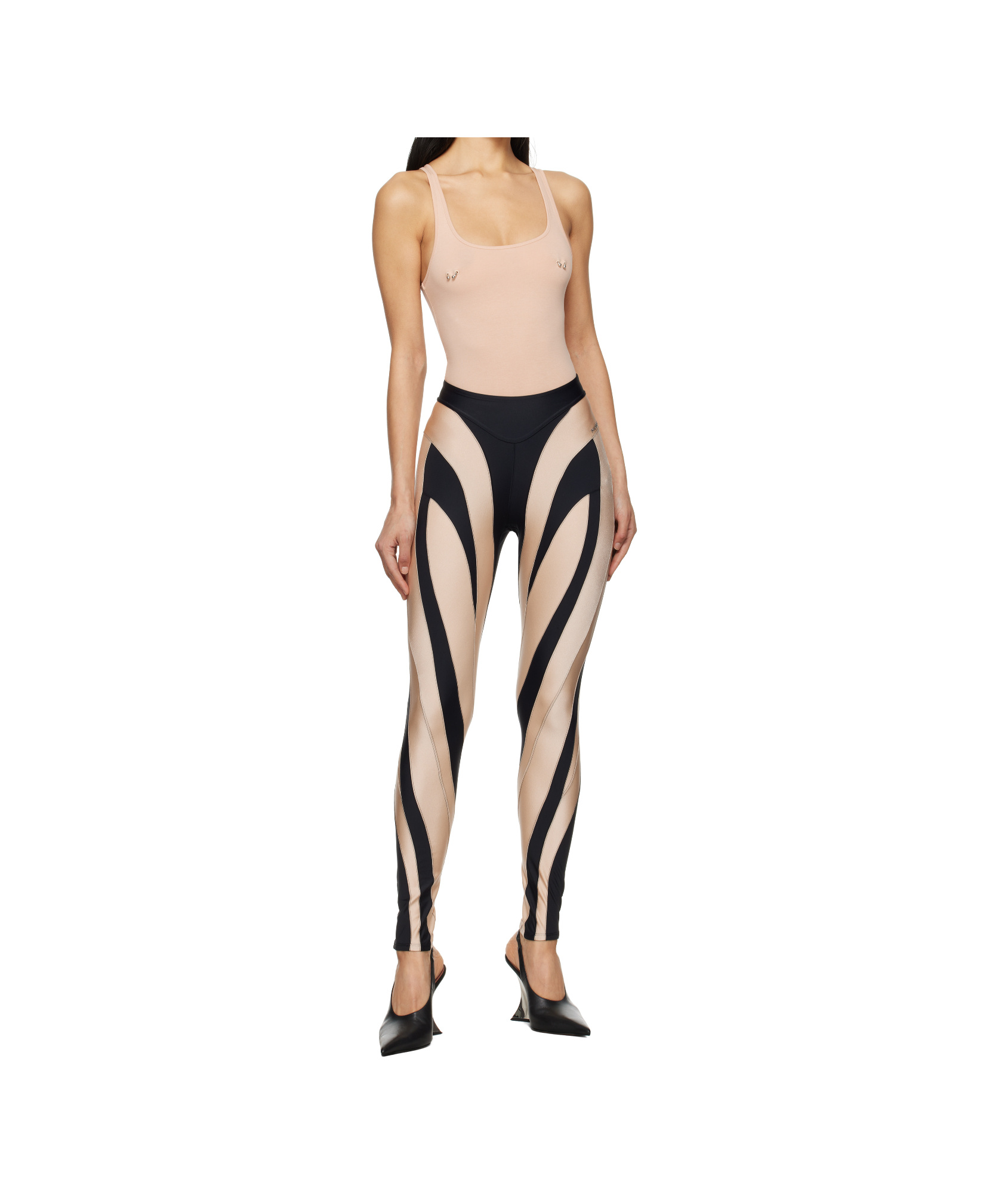 Mugler Printed Patchwork Leggings In Black