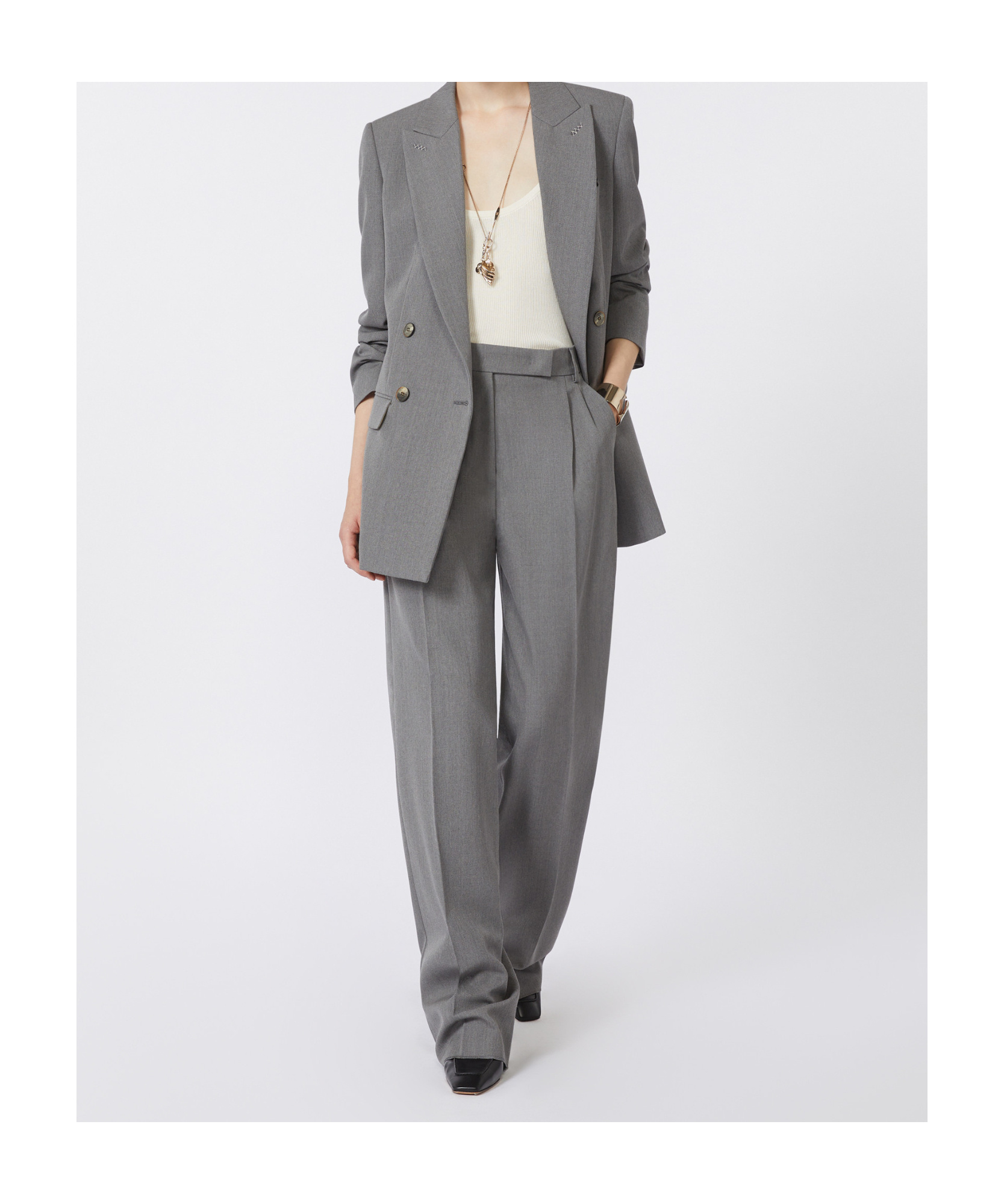 Max Mara Wool Wide-leg Trousers In Gray