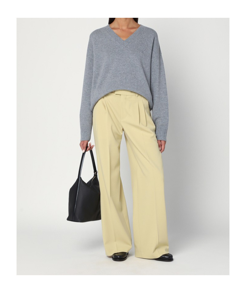Ami Alexandre Mattiussi Wide Lime-coloured Wool Trousers In Neutral