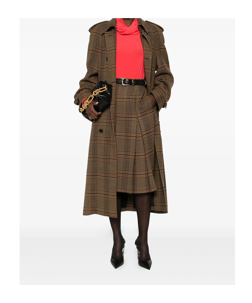 Saint Laurent Plaid Coat In Brown