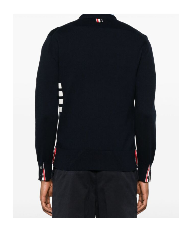 Thom Browne Cotton V-neck Cardigan With 4 Bar Stripe In Black