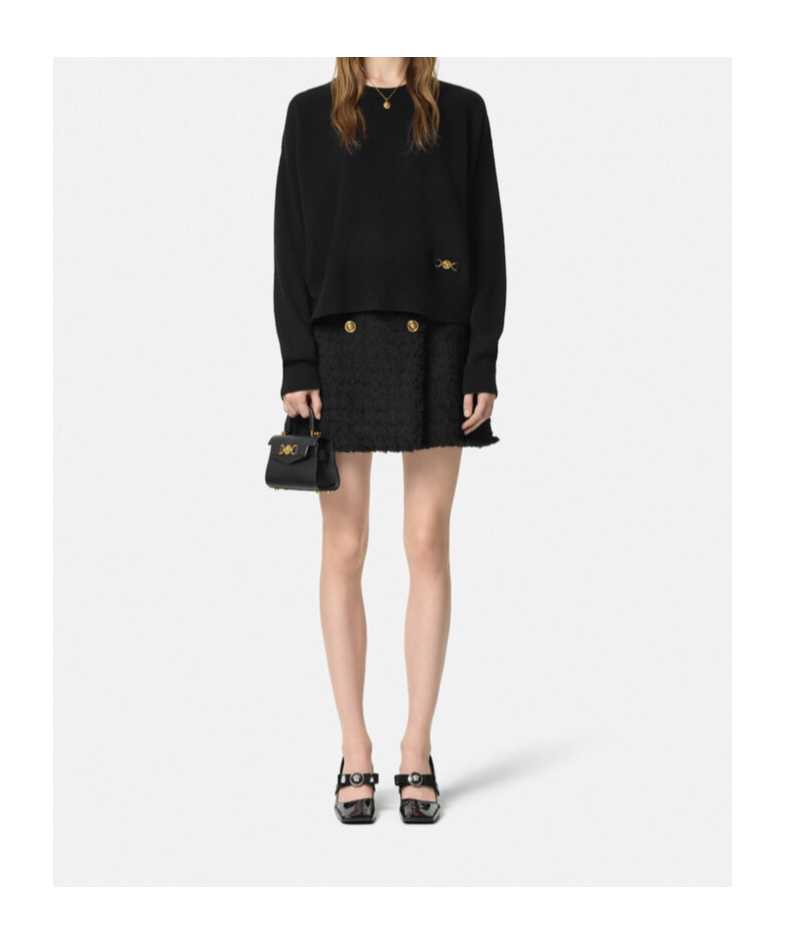 Versace Knitted Short Wide Wool Pullover In Black