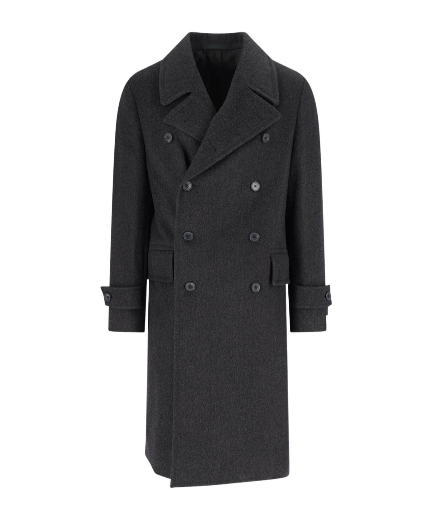 Caruso Double-breasted Grey Coat With Notched Lapel In Black