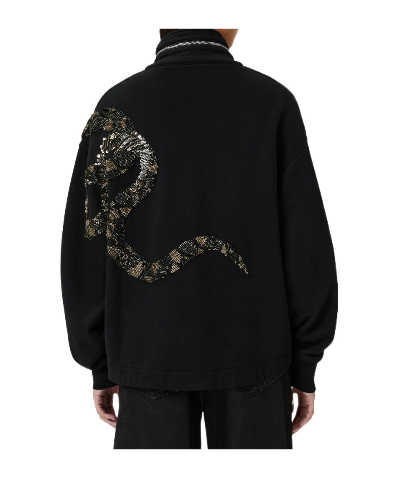 Allsaints Womens Black Ouros Clarie Snake-embellished Cotton Jacket Xs In Black