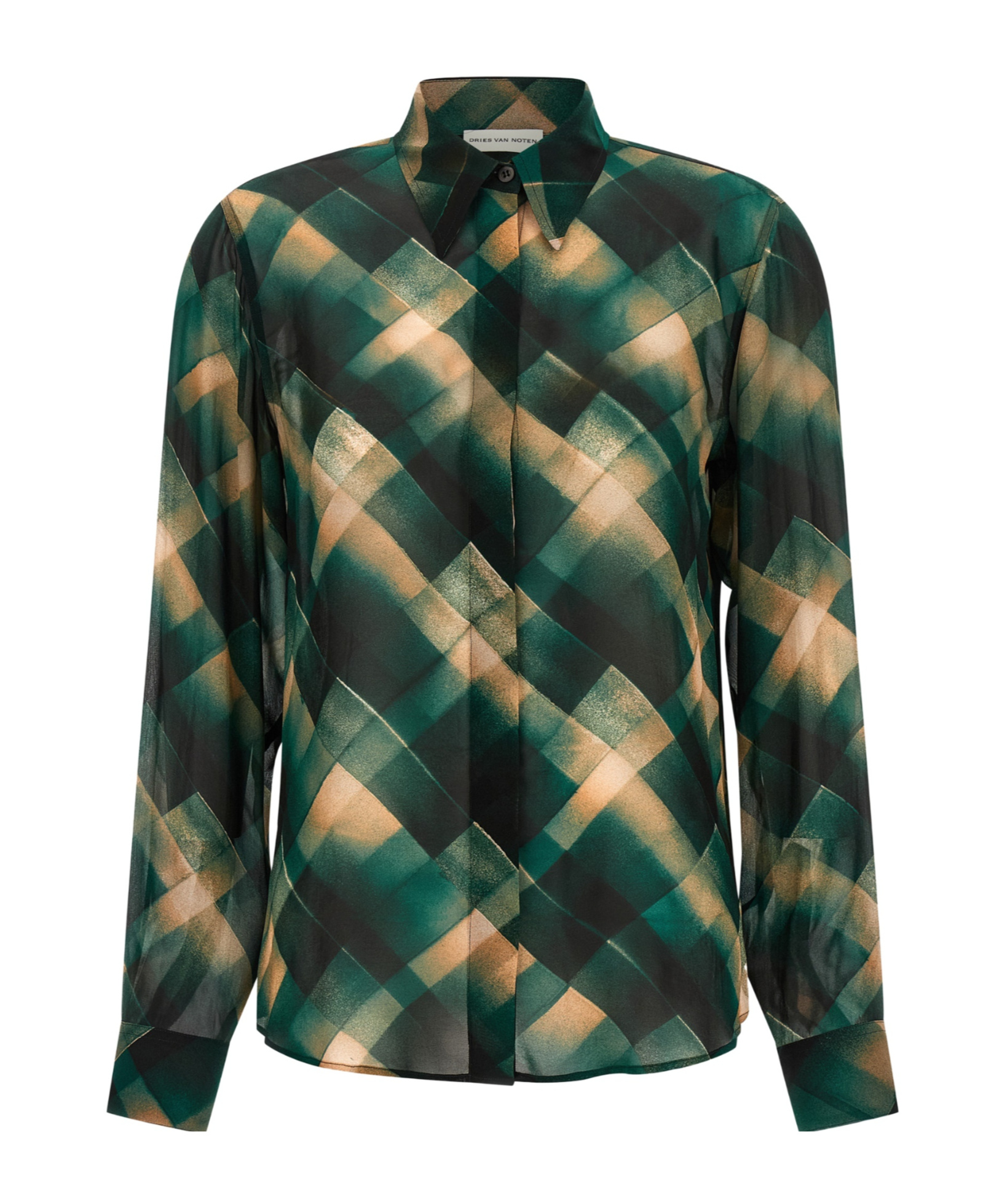 Dries Van Noten Sheer Fabric Pointed Collar Long Sleeves Shirt In Green