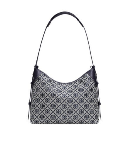 Tory Burch Shoulder Bag With Adaptable Strap And Logo Pattern In Blue