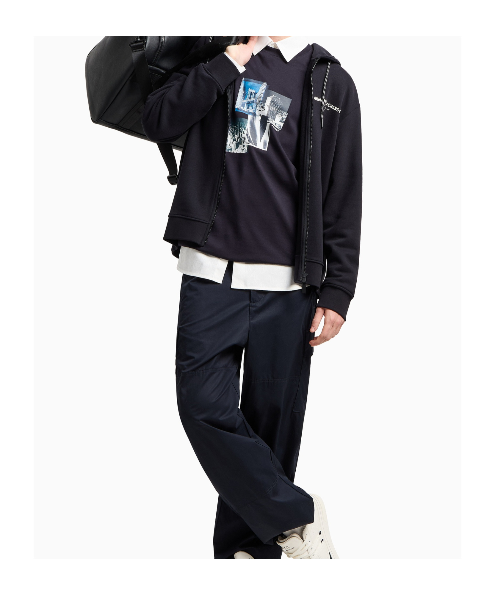ARMANI EXCHANGE LOGO LETTERING PRINT HOODIE