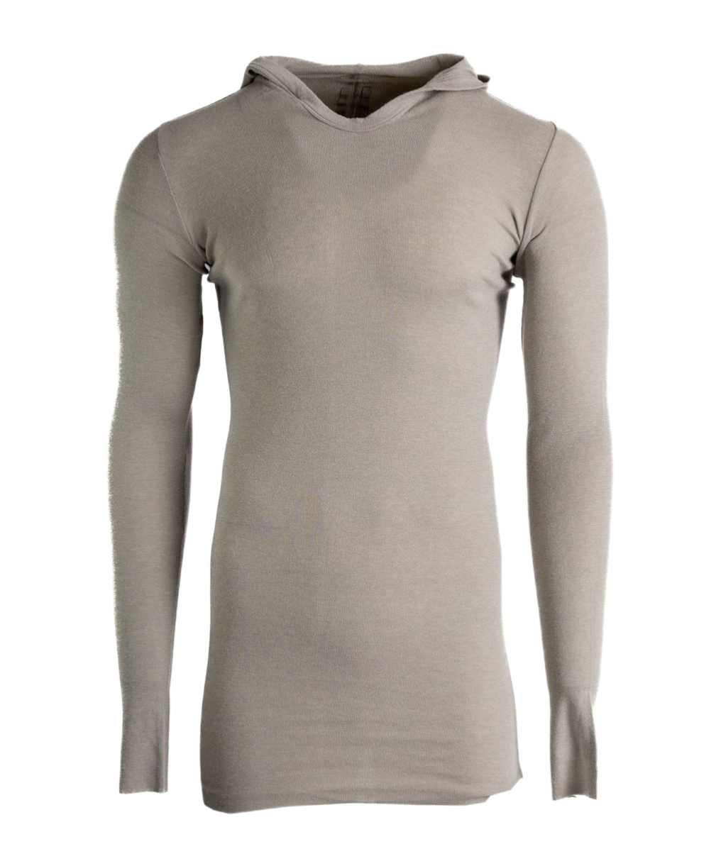 Rick Owens Hooded Long Sleeved T-shirt In Gray