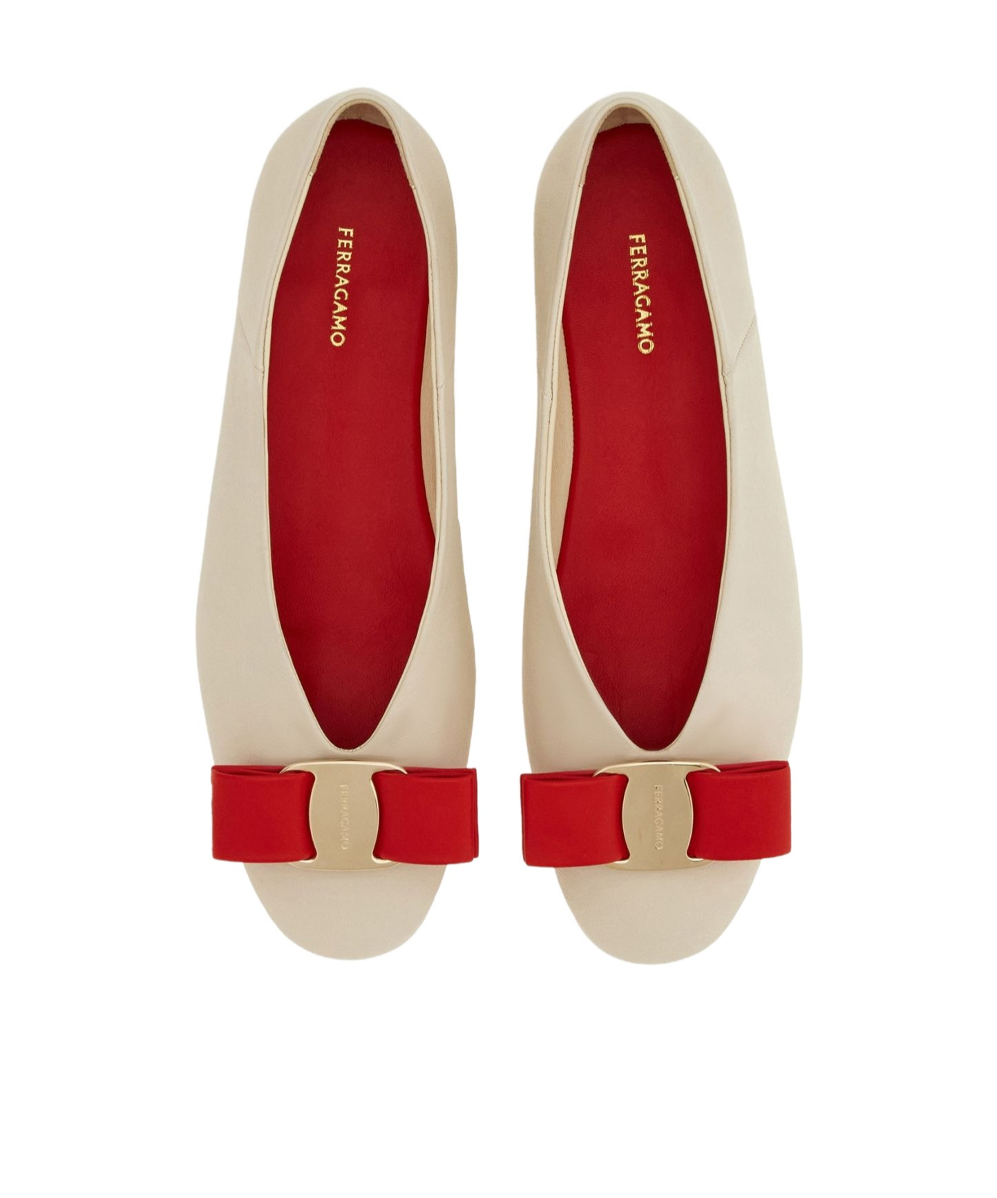 Ferragamo Vanna Vara Bow Ballet Flats In Calf Leather In White