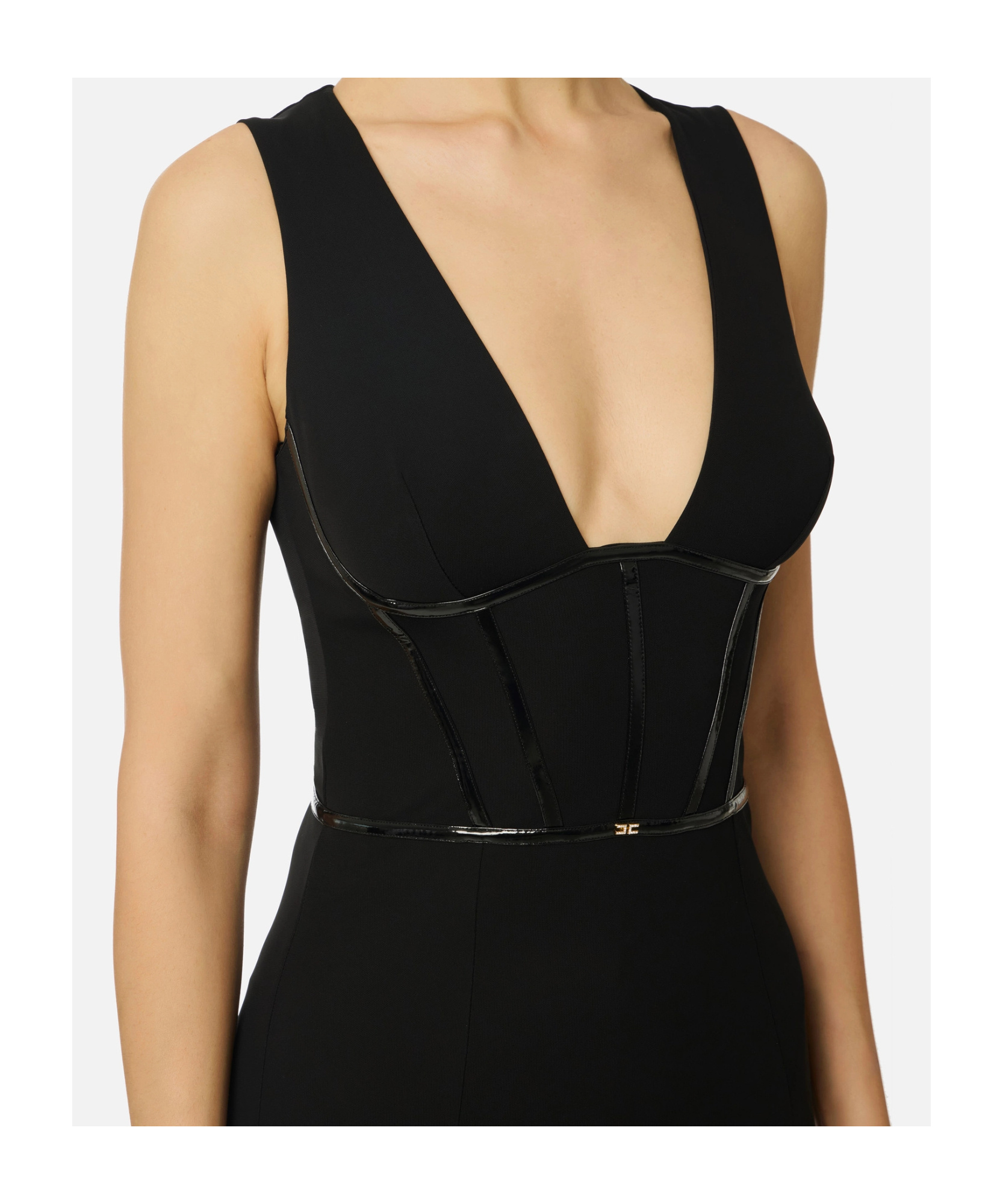 Elisabetta Franchi V-neck Asymmetric Midi Dress In Black