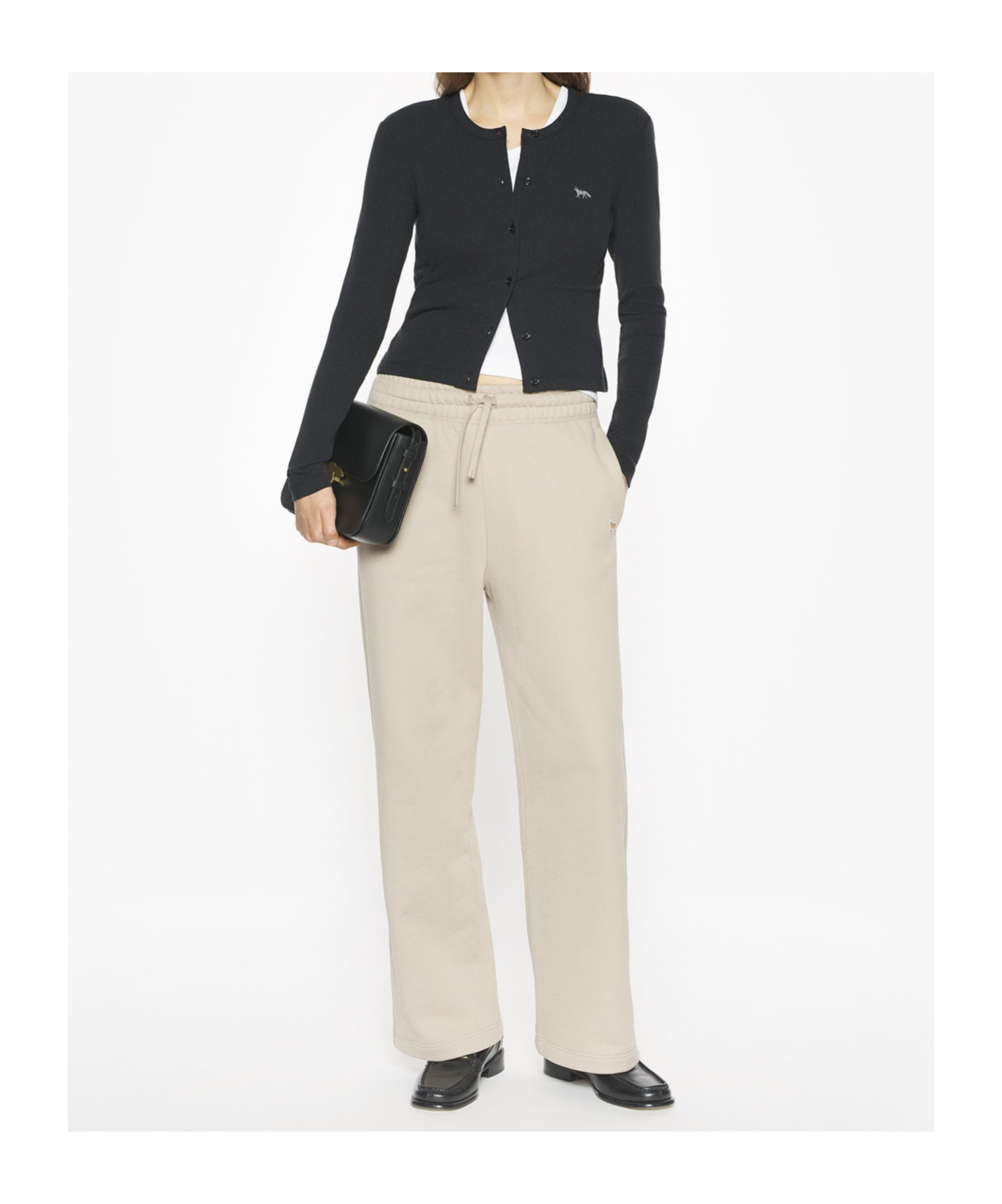 Maison Kitsuné Button-up Ribbed Cardigan In Gray