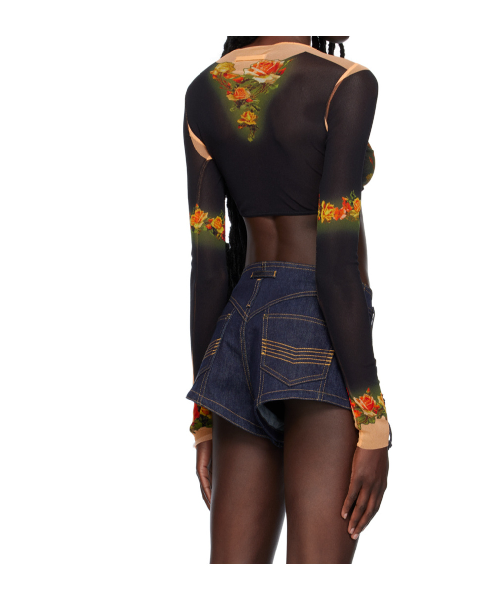 Jean Paul Gaultier Womens Beige Black Floral-print Slim-fit Woven Top In Black
